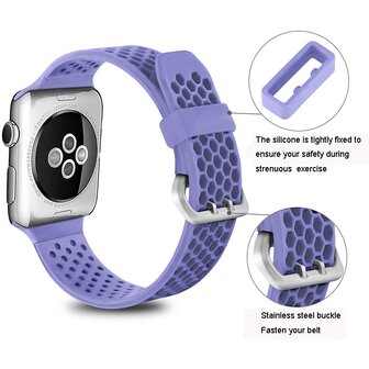 Bandje met gaatjes - Lavendel - Geschikt voor Apple Watch 38mm / 40mm / 41mm / 42mm