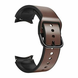 (BOL) 2 in 1 siliconen/ leren bandje 20mm - Donkerbruin - Geschikt voor Samsung Galaxy Watch 6 - 6 Pro - Watch 5 - 5 Pro - Watch 4 - 4 Classic
