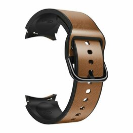 (BOL) 2 in 1 siliconen/ leren bandje 20mm - Bruin - Geschikt voor Samsung Galaxy Watch 6 - 6 Pro - Watch 5 - 5 Pro - Watch 4 - 4 Classic