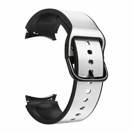 (BOL) 2 in 1 siliconen/ leren bandje 20mm - Grijs - Geschikt voor Samsung Galaxy Watch 6 - 6 Pro - Watch 5 - 5 Pro - Watch 4 - 4 Classic